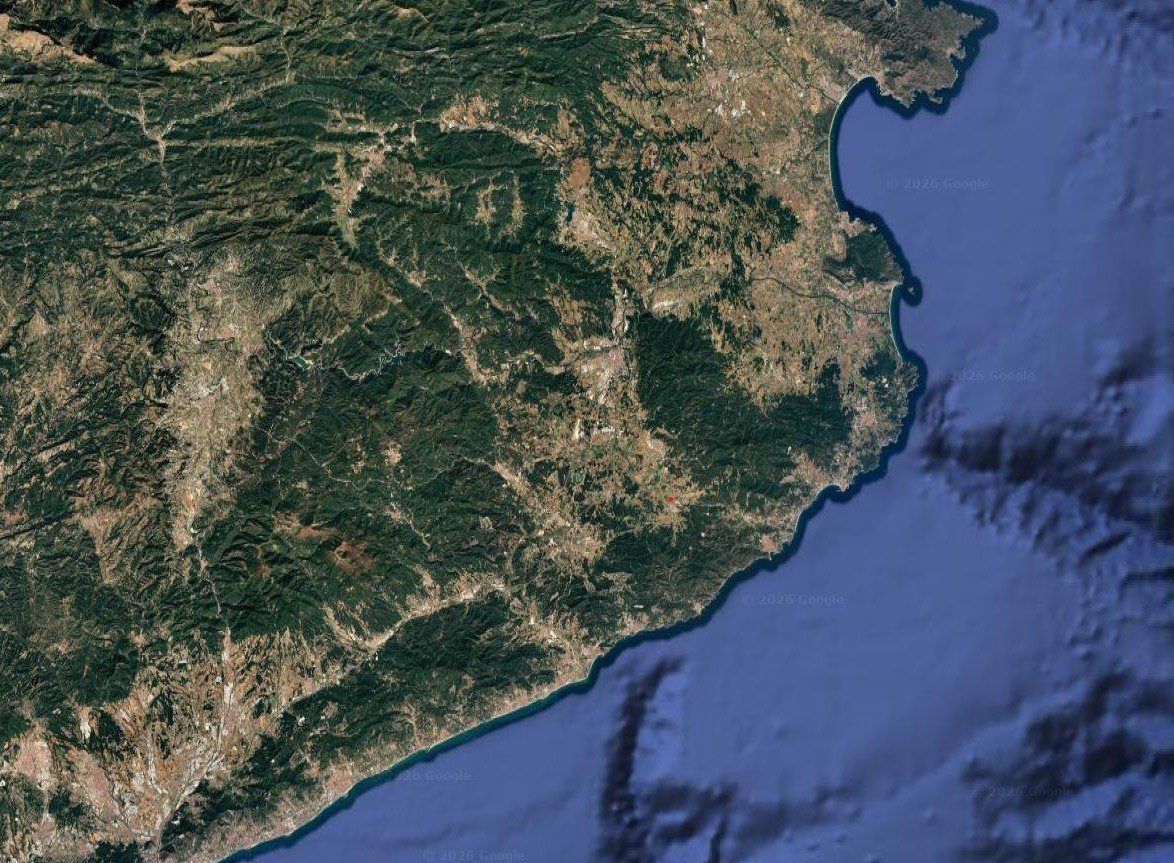 Mapa aeri de la província de Girona amb la situació de Can Verdaguer a Llagostera